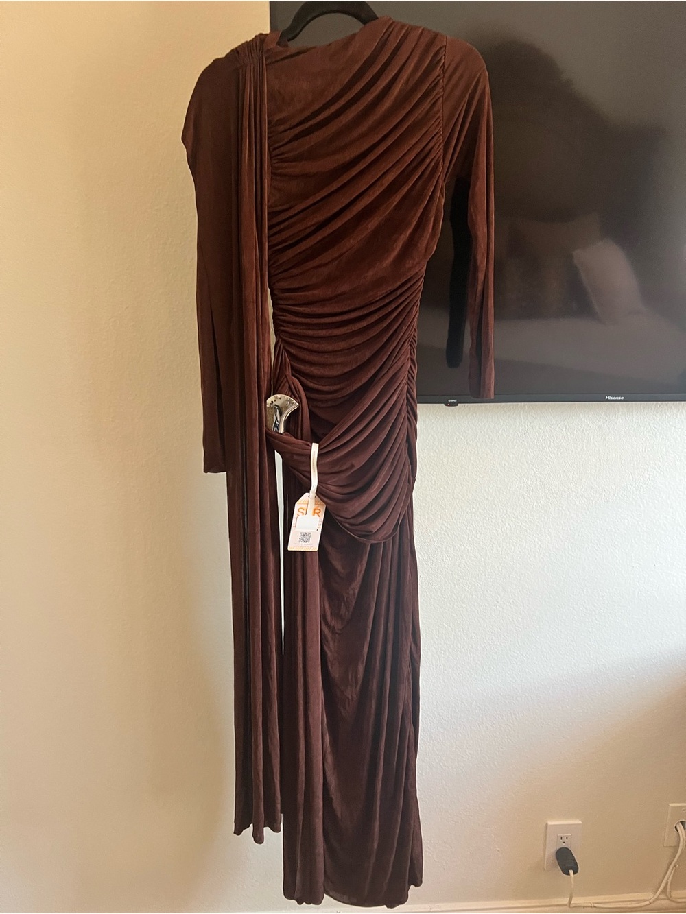 Elegant Chocolate Brown Draped Evening Gown by Sunfere